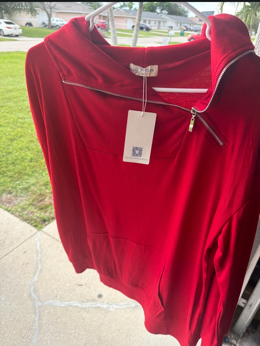 Women's Red Zip-Detail Hoodie Sweatshirt by Bobi